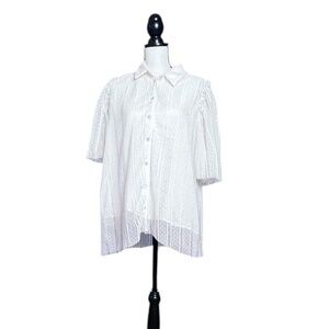 Christina Rohde Women's Button Up Lace 3/4 Sleeve Cream Blouse Sz L Pre-Owned
